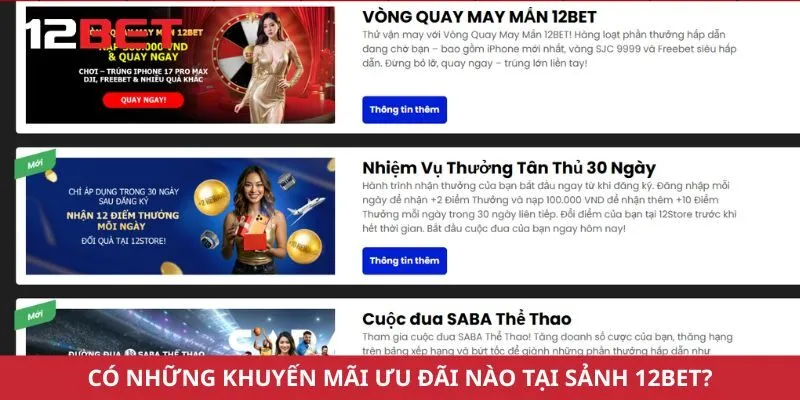 Có những khuyến mãi ưu đãi nào tại sảnh 12bet?