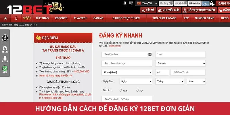 Hướng dẫn cách để đăng ký 12Bet đơn giản