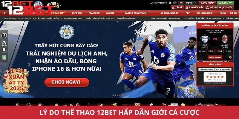 Lý do thể thao 12Bet hấp dẫn giới cá cược